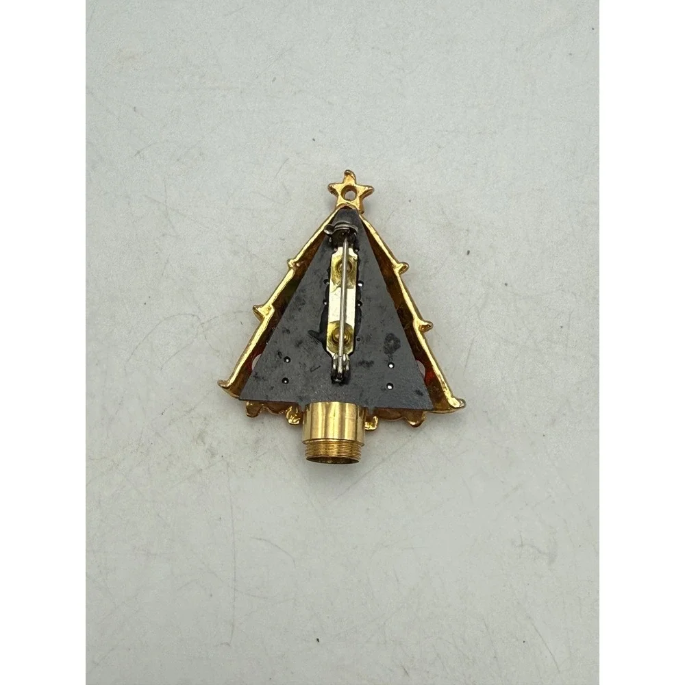 Vintage Gold Tone Christmas Tree Brooch Multi Color Rhinestone Holiday Pin